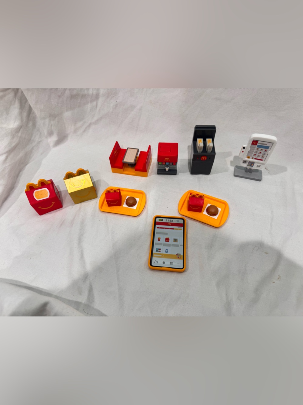 McDonald's Toy Fast-Food Playset Pieces in Red, Yellow, Orange, Black, Gray